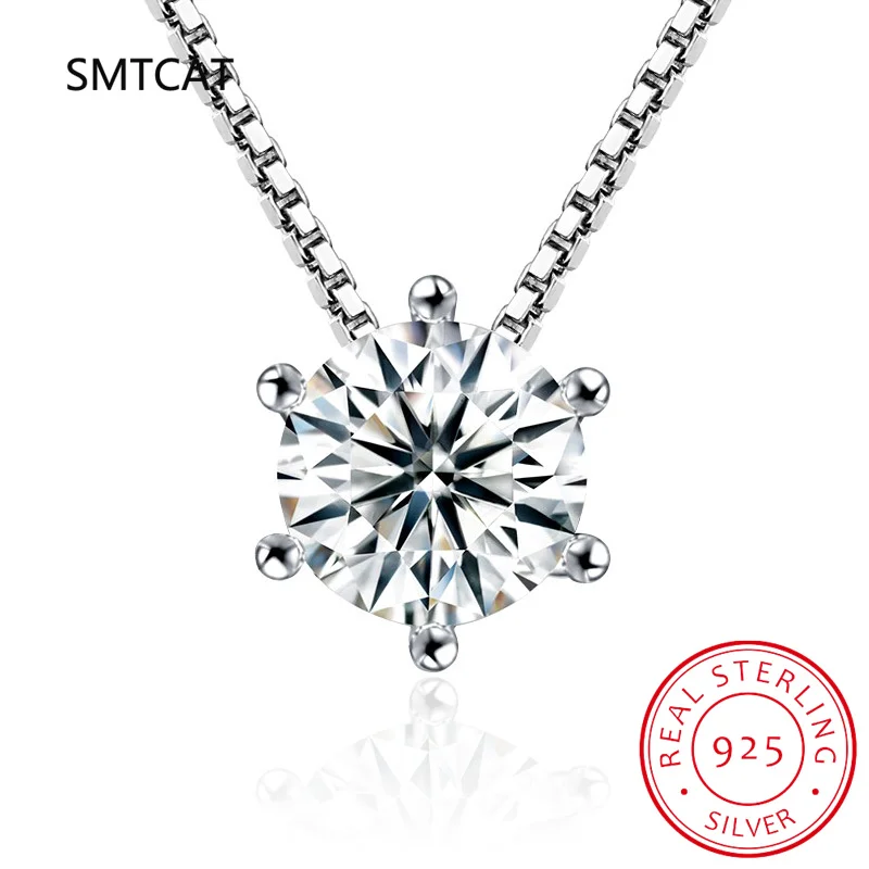 

1ct D VVS1 Moissanite Pendant Necklace for Women Wedding Bridal S925 Sterling Silver Necklace Plated 18K Anniversary Gift Colar
