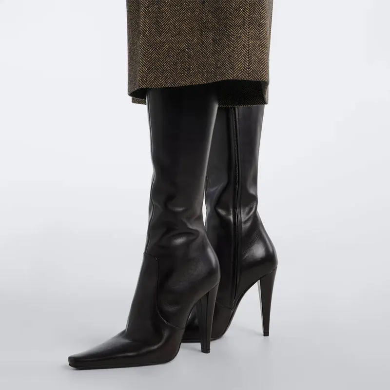 2026 Herbst- und Winterkollektion: Neue Spitze, Schlanke, Hochhackige Damenstiefel mit Seitenreißverschluss, Modische Übergrößen-Kniehohe Damenstiefel