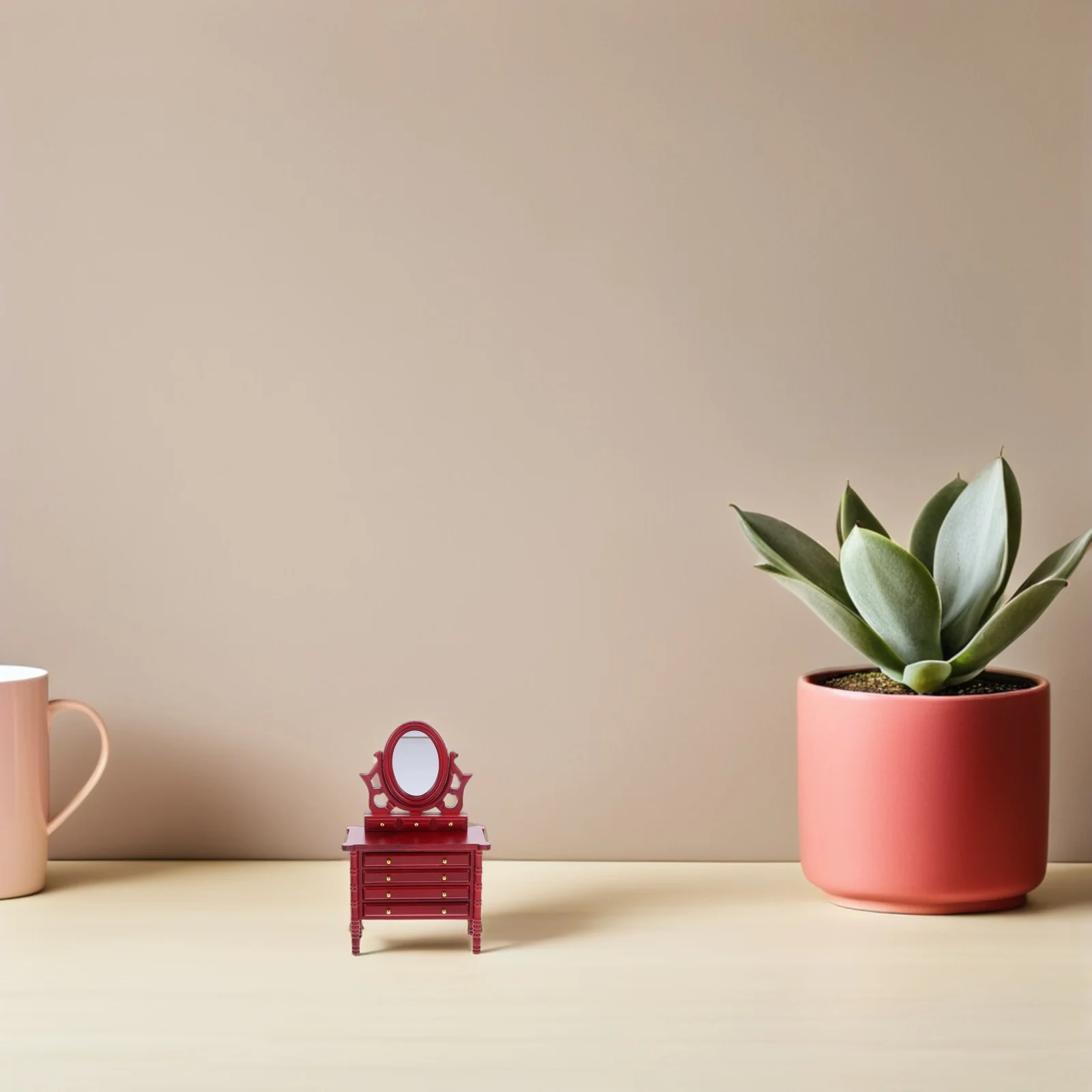 Mesa de tocador para casa de muñecas en miniatura, escala 1:12 con cajones de espejo, Mini tocador de madera para casa de muñecas, muebles de dormitorio Mini