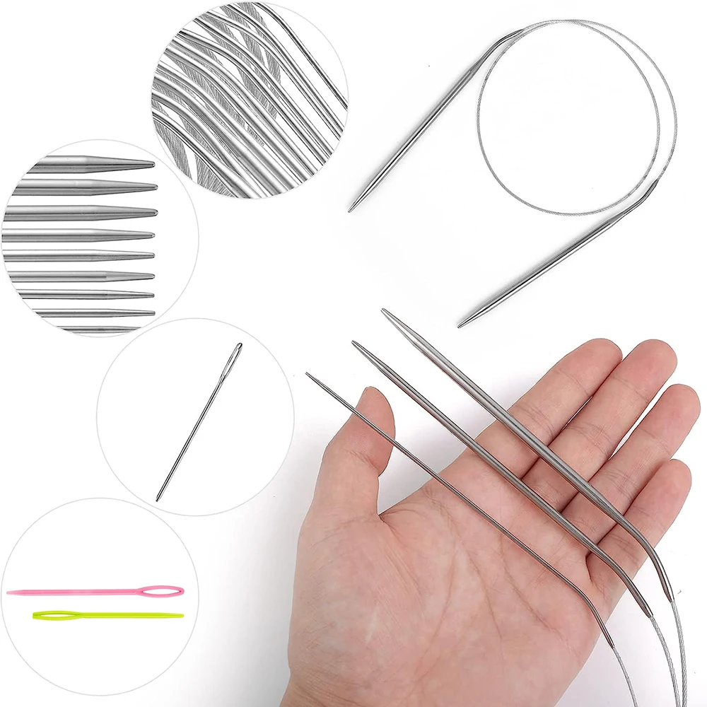 11 Sizes Stainless Steel Circular Knitting Needles Set 80CM Knitting Needles Double Pointed Weaving Needles for DIY Sweaters Hat