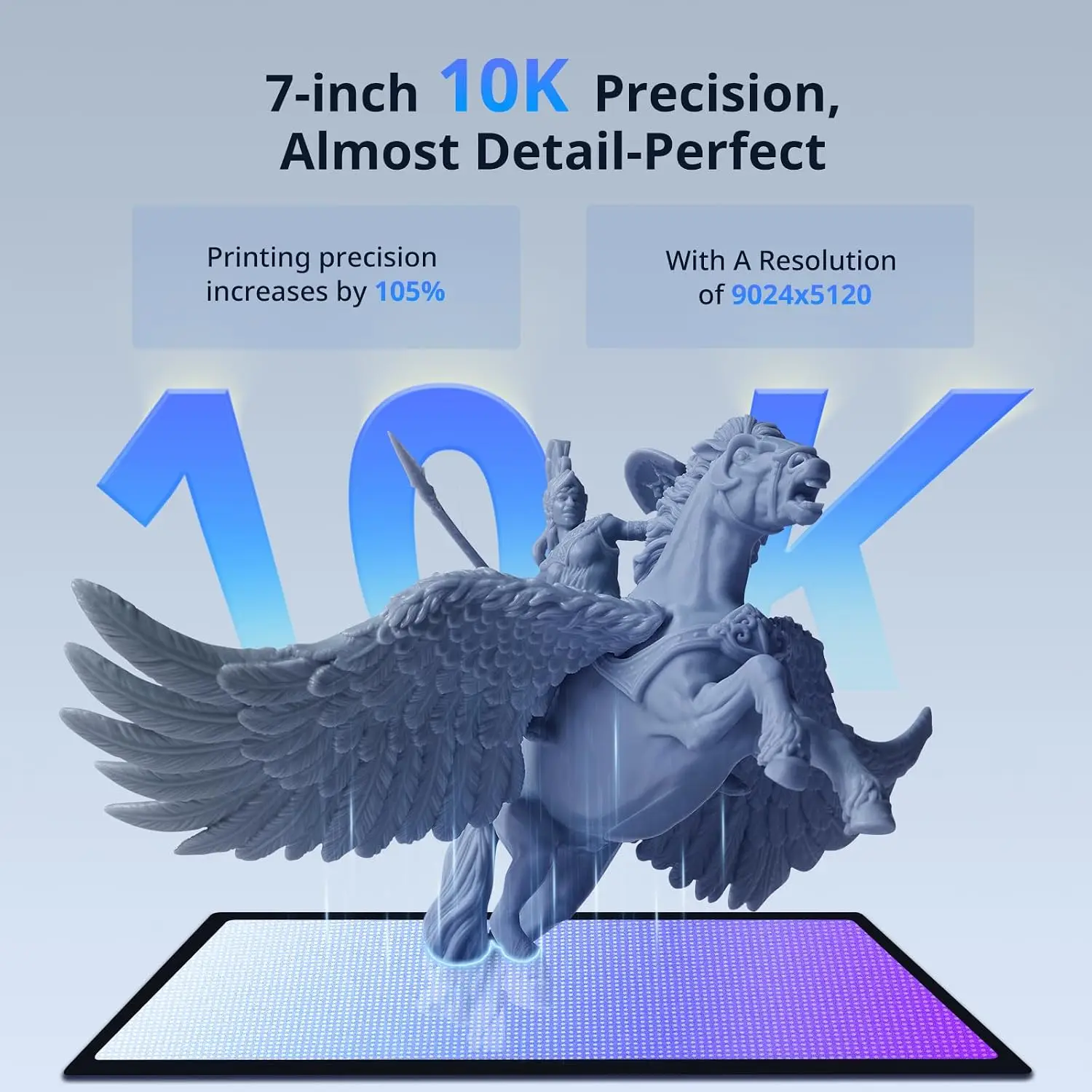 10K Resin 3D Printer 7 HD Mono Screen COB Light Source 120mmh Fast Printing Intelligent Detection Printing Size 604x342x649
