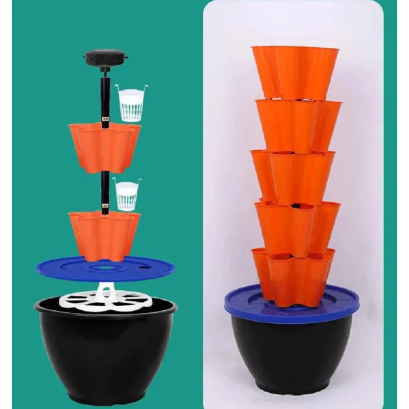 Plastic Stackable Vertical Hydroponics Flower Plant Pot 5 Petals