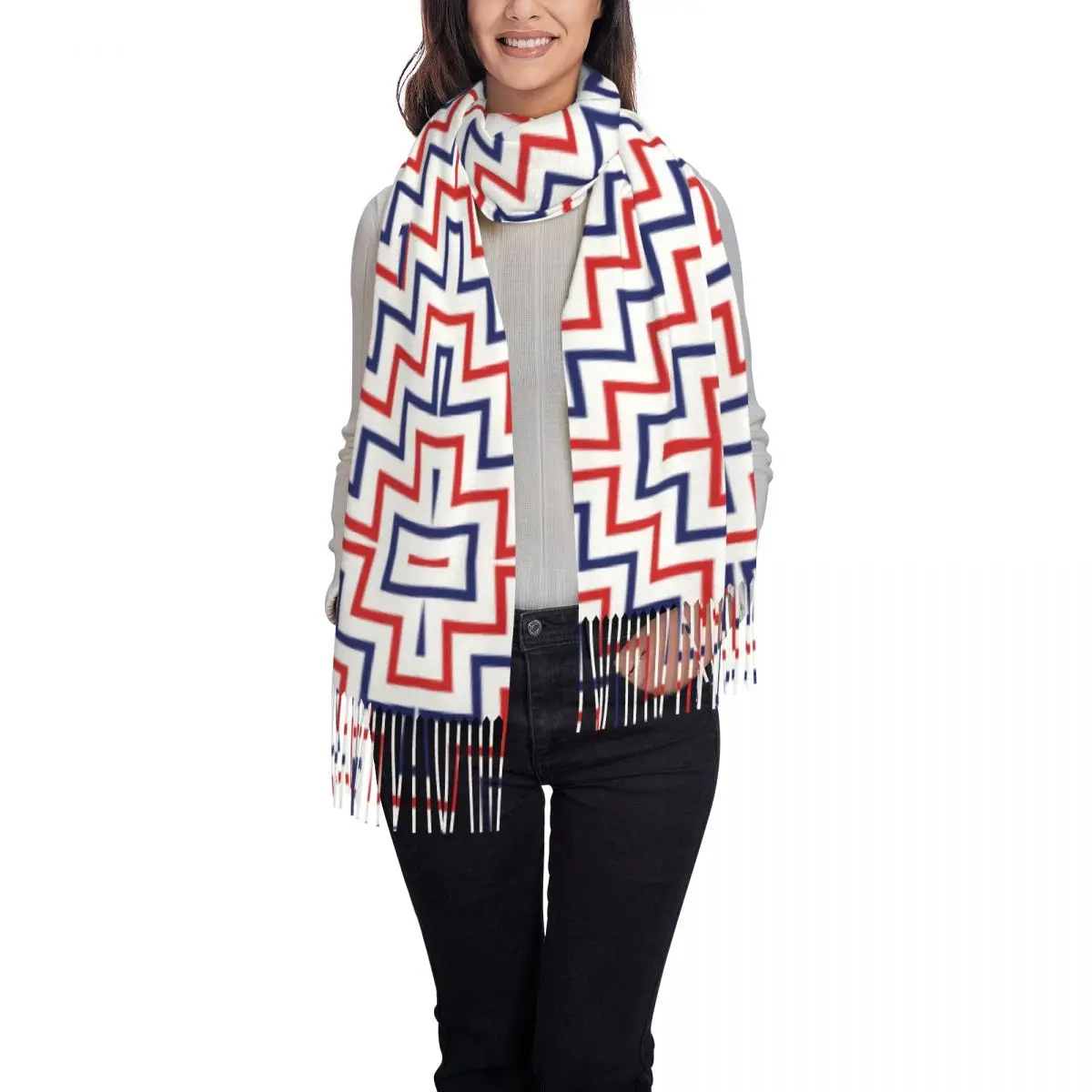 Sciarpa con motivo a zig zag con stampa personalizzata Donna Uomo Sciarpe calde invernali Scialli moderni con onde geometriche