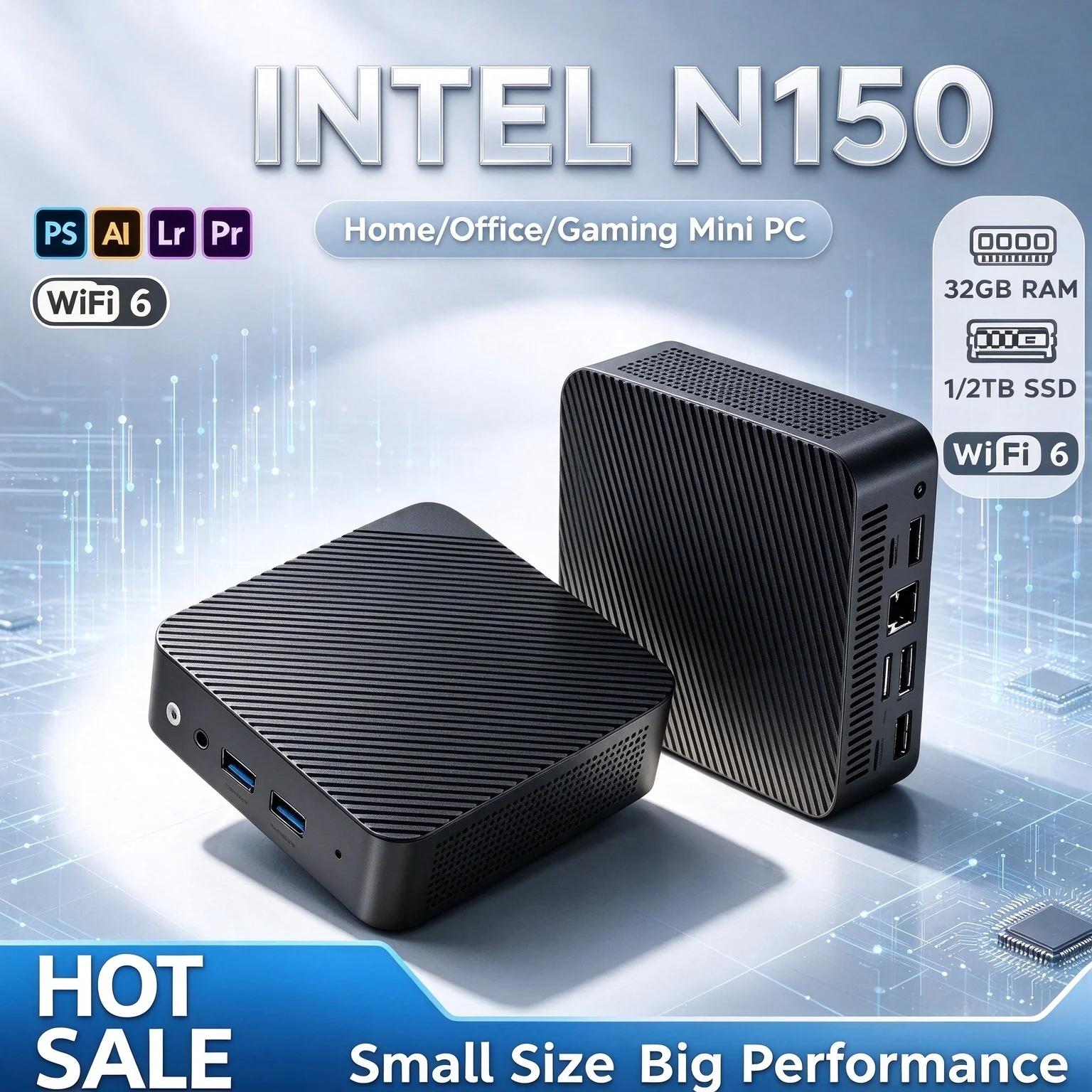 Triple 4K Output Intel N150 Mini PC 16GB DDR4 512GB M.2 NVMe SSD WiFi 6 BT 5.2 Silent Cooling Office Home Desktop Pro