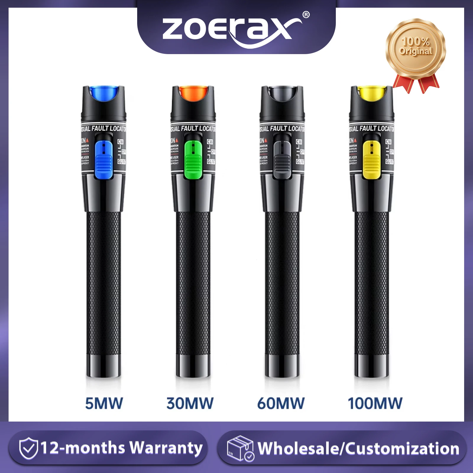 ZoeRax 5/30/60/100MW Visual Fault Locator Fiber Optic Cable Tester Tool VFL FC/SC/ST(LC adapter and battery not included）