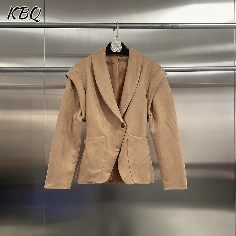 

KBQ Элегантная женская туника с однотонными карманами и длинными рукавами, свободные легкие роскошные женские куртки с лацканами, осенняя мода, новинка