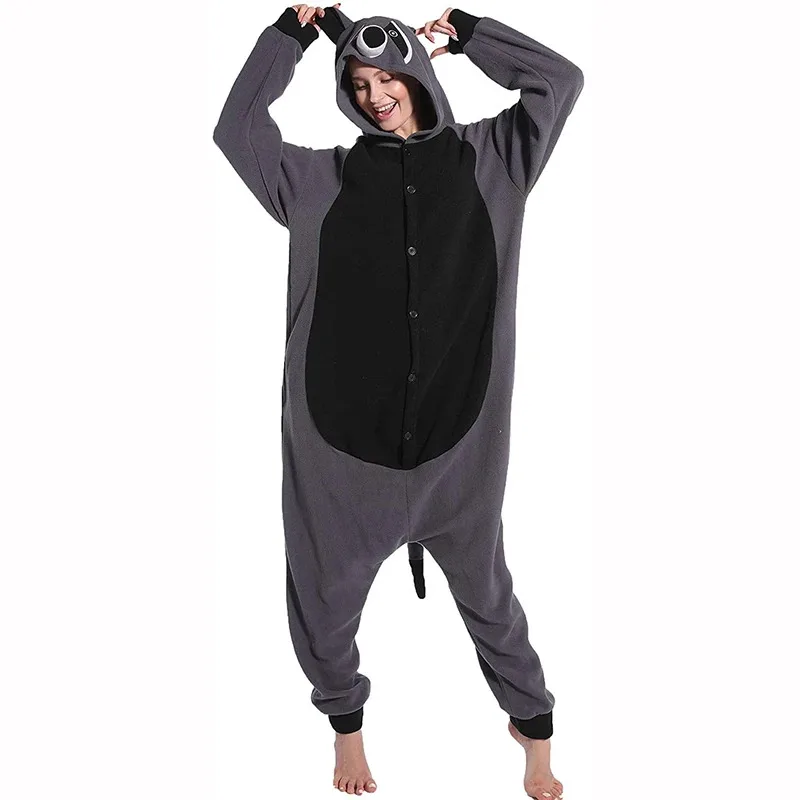 Extra Large XXL Raccoon Kigurumi Men Jumpsuit Wool Women Gray Bear Adult Pajamas Halloween Cosplay Christmas Animal Jumpsuit