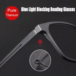 Ultra-Light Pure B Titanium Blue Light Blocking Reading Glasses Men Outdoor Hyperopia Business TR90 Frame Eyeglasses Diopter 1.5