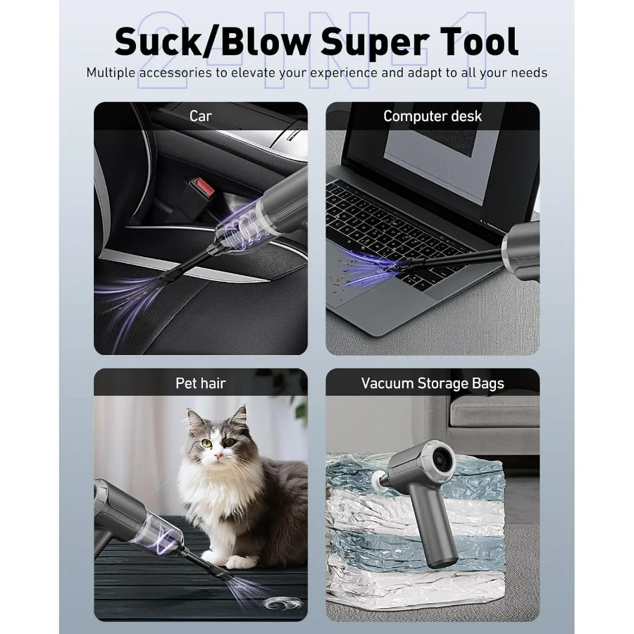 مكنسة كهربائية محمولة للسيارة لاسلكية مع محرك بدون فرش، منفضة هواء صغيرة عالية الطاقة 21000 باسكال، مكنسة كهربائية محمولة 7 في 1 للوحة المفاتيح C