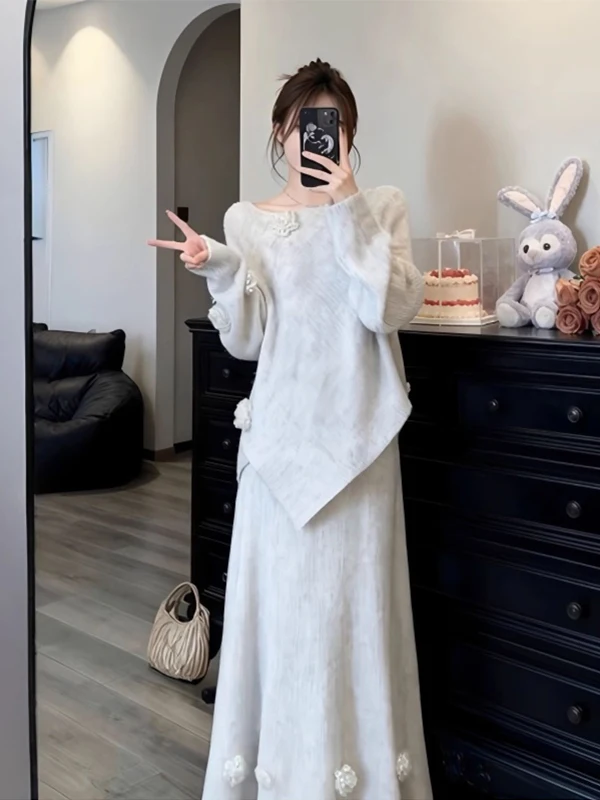 

Korean Sle Loose Knitted Sweater And Skirt Set for Women Autumn Winter New Arrival Comfortable Slimming f Body Skirt Two...