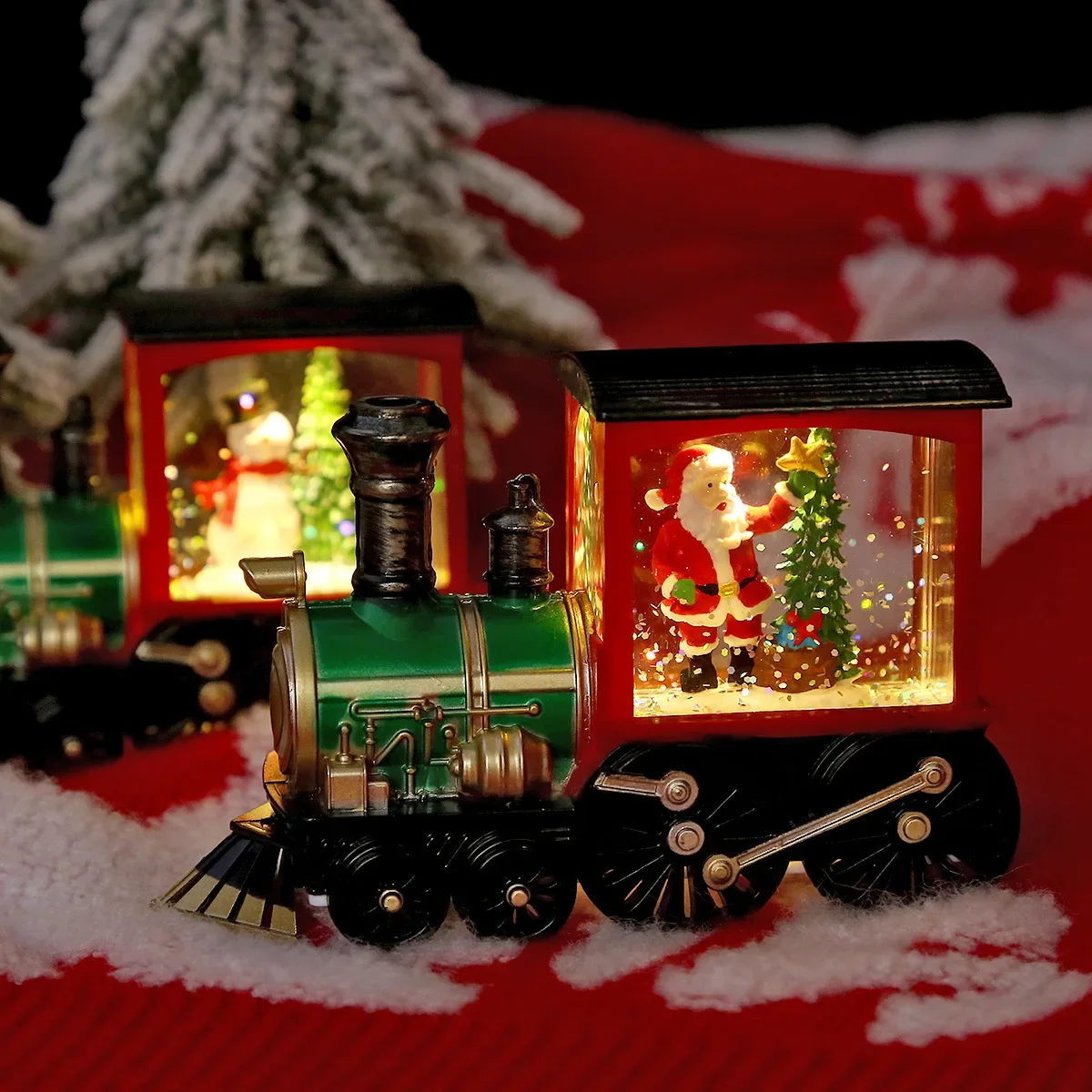 DurableChristmas Train Luminous Water Filling Small Wind Light Desktop Ornament Scene Arrangement Props
