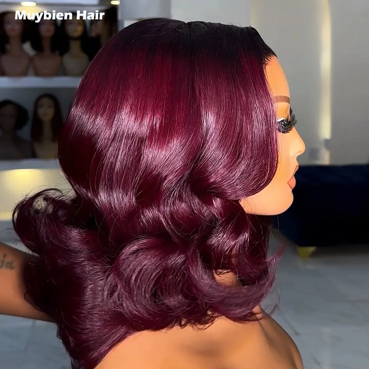 Wear and Go Glueless Bob Wig Human Hair Ombre Burgundy Loose Wave Wig Human Hair 13x4 HD Lace Front T1b/99j Bouncy Curls Wigs view 3
