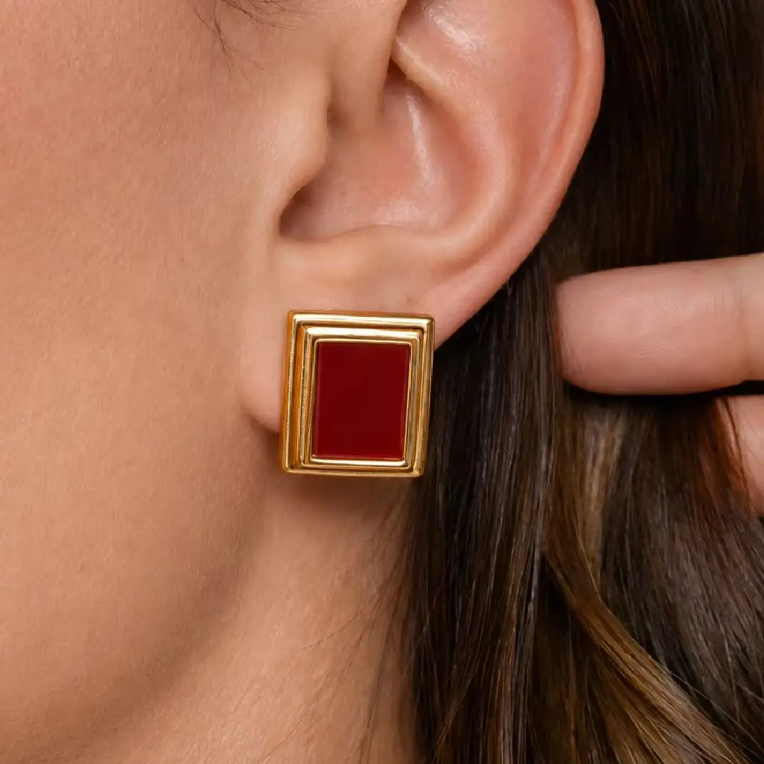 KunJoe Retro 18K Gold Plated Stainless Steel Geometric Square Stud Earrings Women Punk Irregular Piercing Ear Waterproof Jewelry