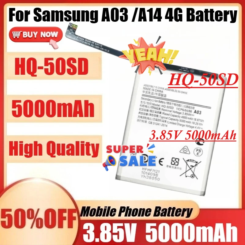 

HQ-50SD For Samsung A03 /A14 4G Battery +Tools New HQ-50SD 3.8V 5000mAh High Quanlity Battery