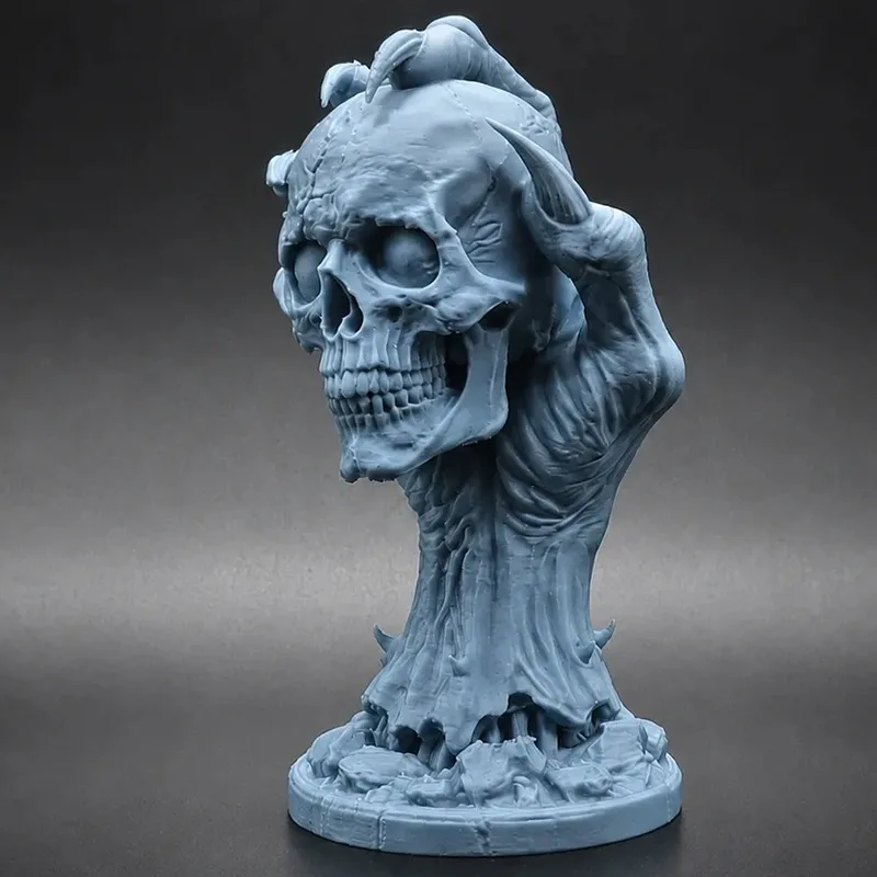 3D Printed Cursed Skeleton Ornament, Horror Holding Head Skull Figurine, Halloween Dark Desk Decor Craft Gift for Collectors