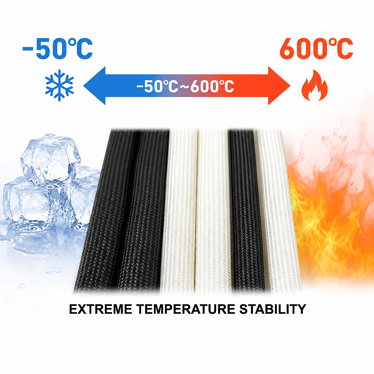 Black/White 1/2/3/510M 600 Degree Glassfiber Sleeve ID 0.5-35mm Corrosion Resistant Cable Insulation Protection Pipe
