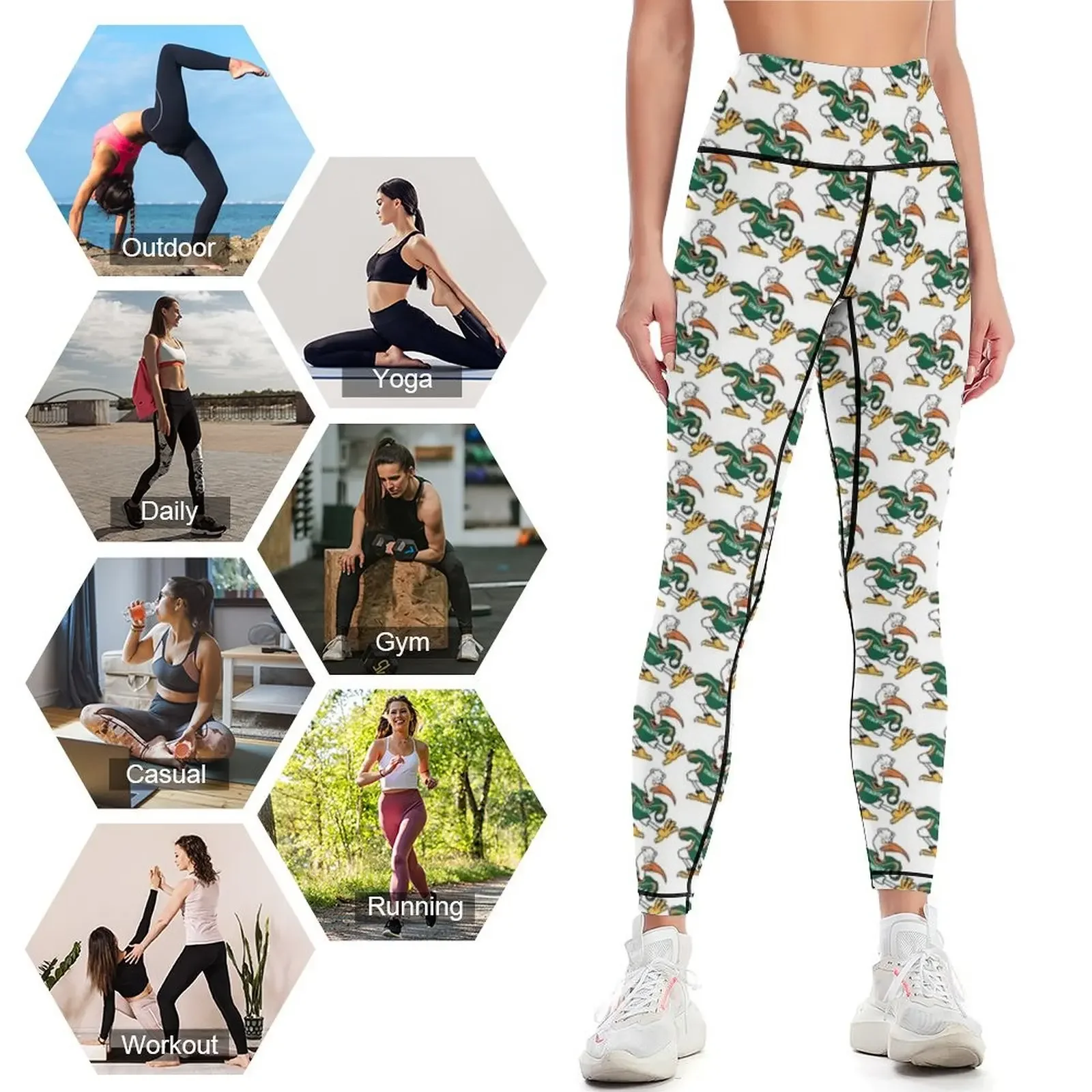 Leggings de la Universidad de Miami, pantalones para correr para fitness, ropa deportiva para gimnasio, mallas para mujer