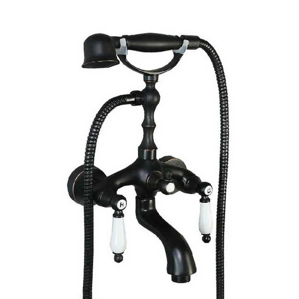 

Black Oil Rubbed Bronze Bathtub Faucet with Handheld Shower Head Bathroom Wall Mounted Dual Ceramic Handles Mixer Tap ttf017