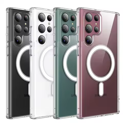 For Samsung Galaxy S21 S23 S24FE S25 Ultra Plus S25EDGE Clear Crystal Acrylic Magsafe Magnetic Wireless Charging Shockproof Case