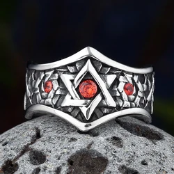 Biker Fashion 316L Stainless Steel Unique Star Ring With Red Stone Wear Anels For Man Women Fashion Couple Jewelry Wedding Gift