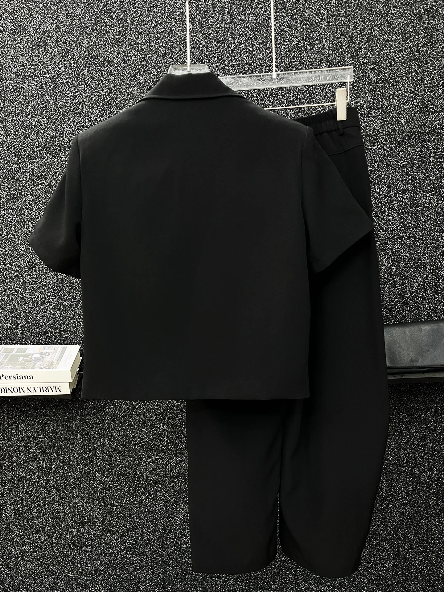 Summer New 2025 Pearl Short Sleeve Jacket Two-piece Fashion Trendy Men Gypsy Heavy Industry Hot Diamond Wide Leg Pants Set