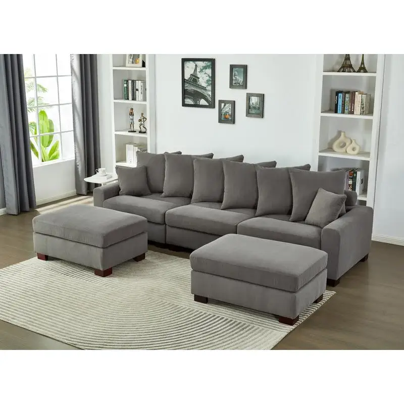 

5-Seater Oversized Convertible L & U Shaped Couch, Corduroy Fabric Modular Sectional Sofa