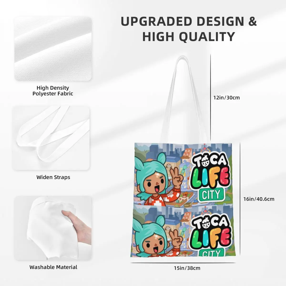 توكا لايف بوكس توكا بوكا لطيف لعبة أكياس التسوق طوي قماش حمل حقيبة المرأة حقيبة كتف حقيبة يد للسفر