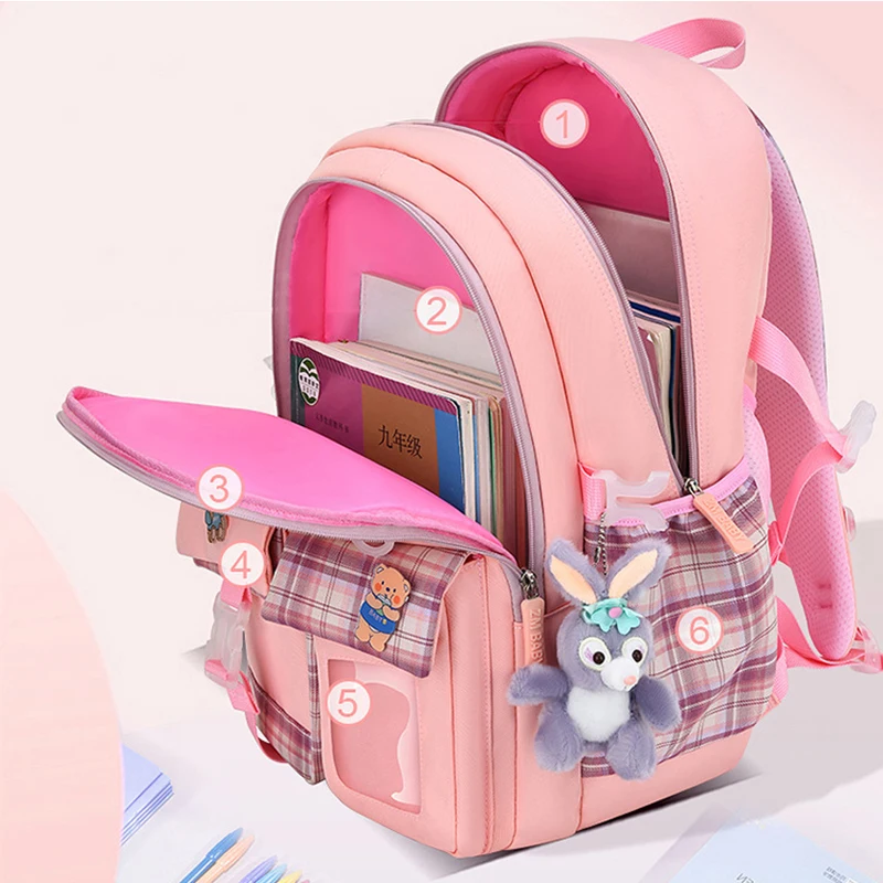 Children Girl Backpack School Bag Pink For Kid Child Teenage Schoolbag Primary Cute Waterproof Burden Reduction Mochila Infantil