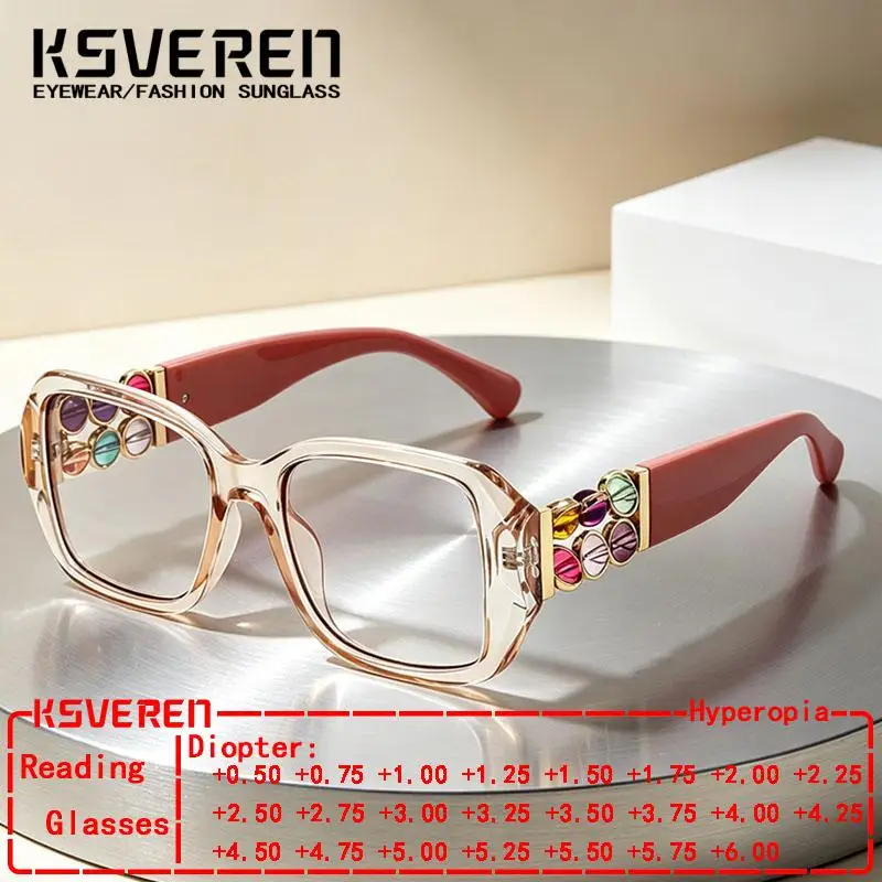Fertige Anti-Blaulicht-Lesebrille für Damen Neue Quadratische Optische Klare Presbyopie-Brille Anpassbare Sehstärke +0,5 bis +6,0
