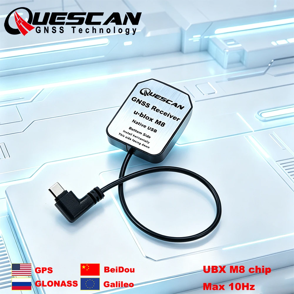 QUESCAN Android 10Hz GPS Receiver Type C GPS GLONASS Galileo BeiDou Module Type-C GNSS Antenna Receiver USB NMEA M8030 Chipset
