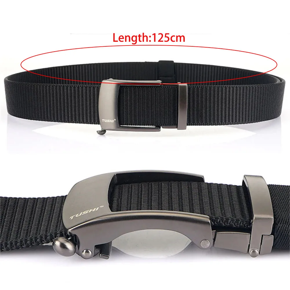 New Metal Automatic Buckle Webbing Belts For Men Thick Tough Canvas Waistband Outdoor 3.4cm Pants Tactical Belt Hunting Training