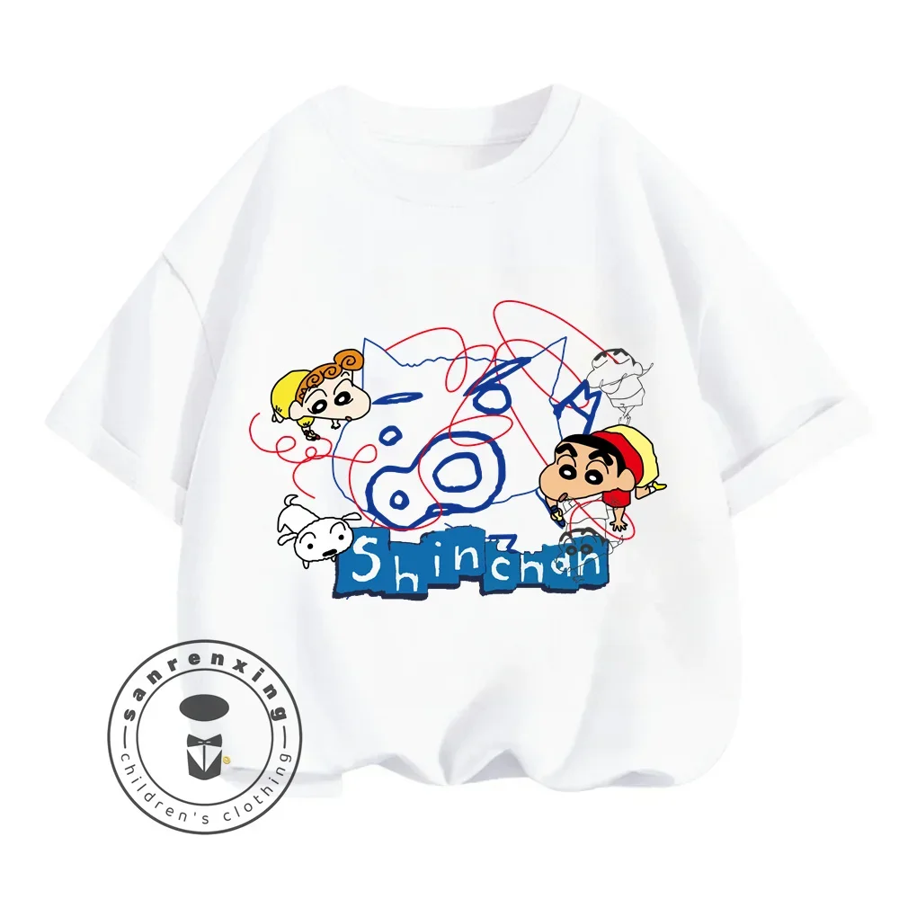 Easy Everyday Style for Boys Girls Cute Shin Chan Graphic Tops Low-Maintenance Fashion for Busy Days Convenient Charming Shirts