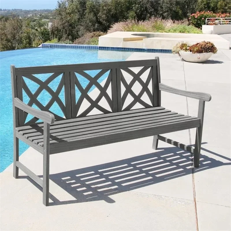 Outdoor Raised Hardwood Bench - Gray
