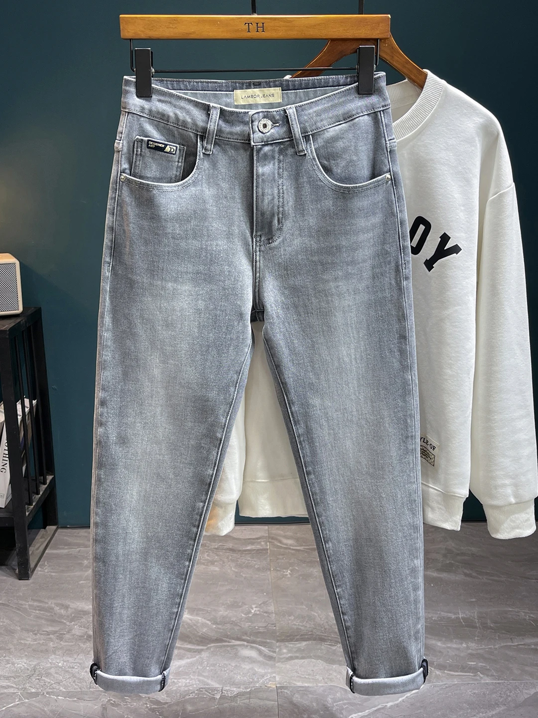 

High-End Vintage Waed Denim Jeans Men's Loose Fit Harlan Long Pants Spring Autumn Simple Faionable Tapered Legwear