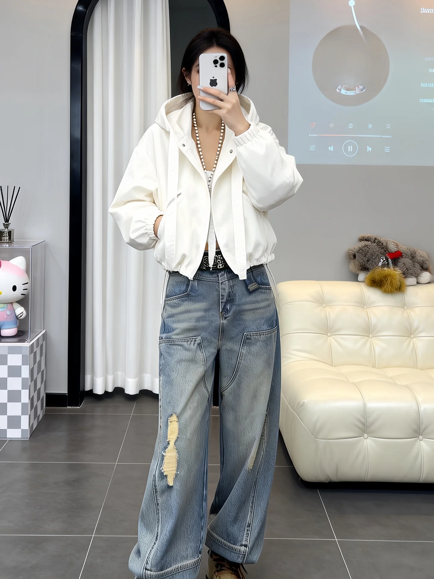 Casual Black Hooded Jacket Women's Spring Autumn Fashion Top Loose Baseball Style Polyester Fiber Long Sleeve Zipper Closure