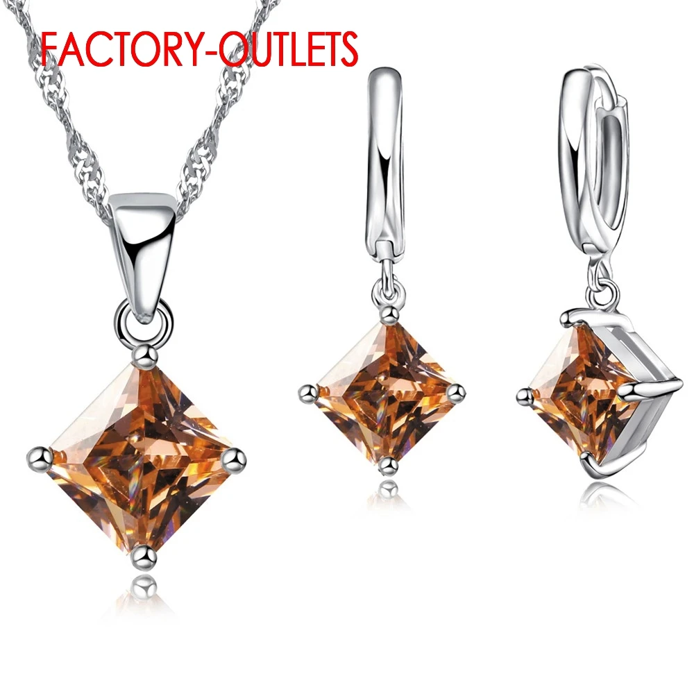 Genuine 925 Sterling Silver Bridal Jewelry Sets Fashion Jewelry Classic Square Cubic Zirconia Women Girls Engagement Anniversary