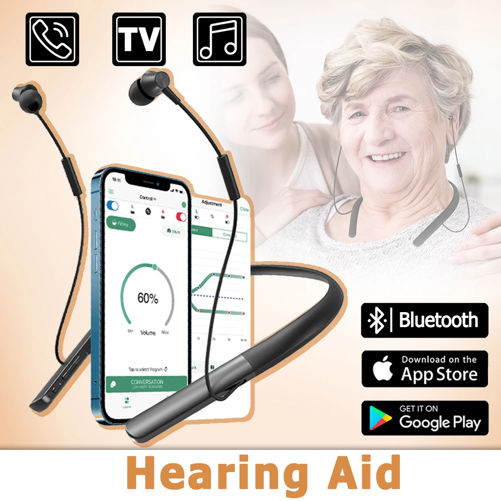 Neckband Hearing Amplifier Bluetooth Rechargeable Hearing Aids with Portable Storage Bag Sound Amplifiers for Hearing Loss