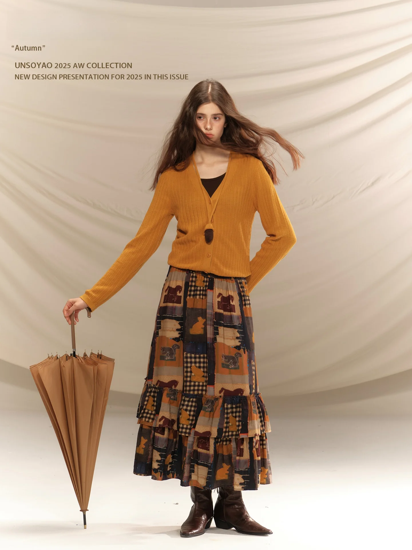 

Комплект Ginkgo And Amber Vol3: Ретро-свитер с принтом «Сосновые шишки» и юбка с принтом «Закатный сад», женский осенний модный комплект с длинными рукавами и V-образным вырезом