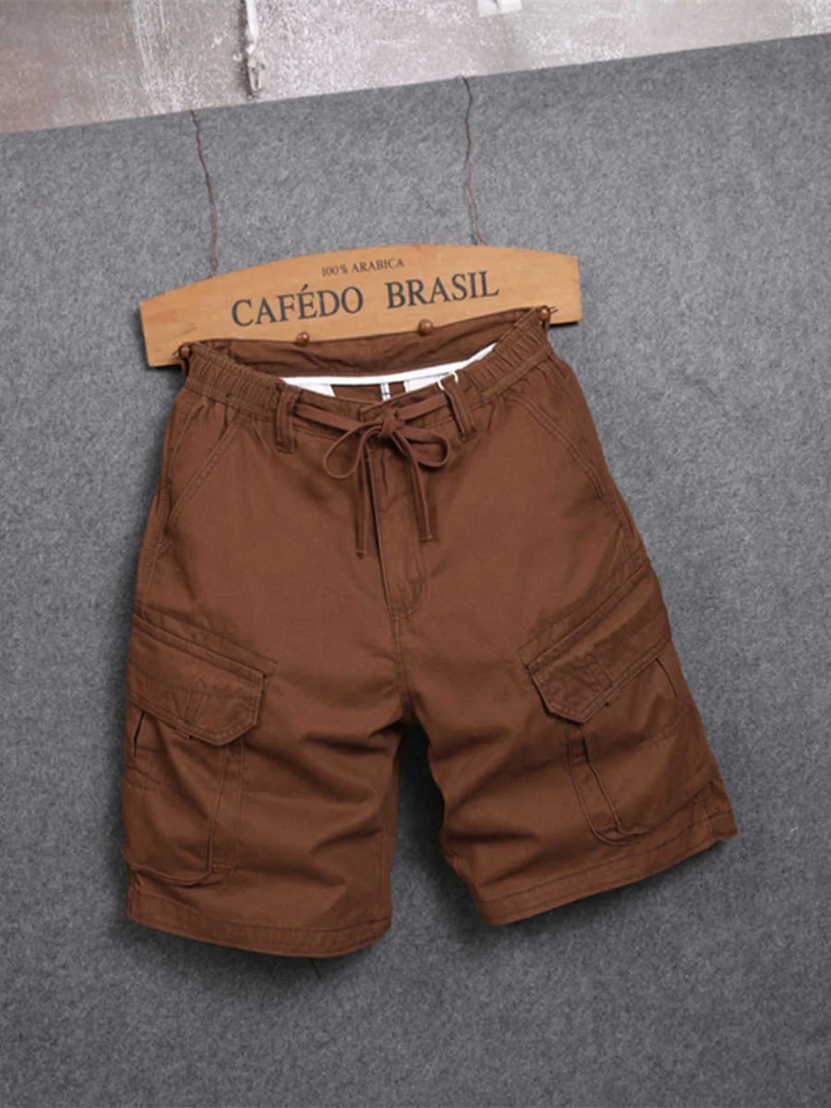 

American Sle Casual orts Men's mid Waist Five-Quarter Thiened Coffee Color Pants Summer Trendy Loose Fit Workwear