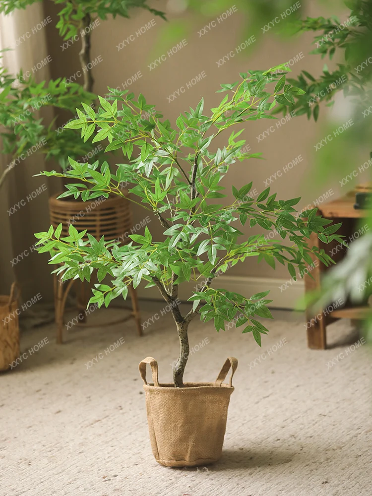 Green Leaf Common Nandina Large Simulation Green Plant Landscaping Decoration Imitative Tree Fake Trees Plant Indoor Living