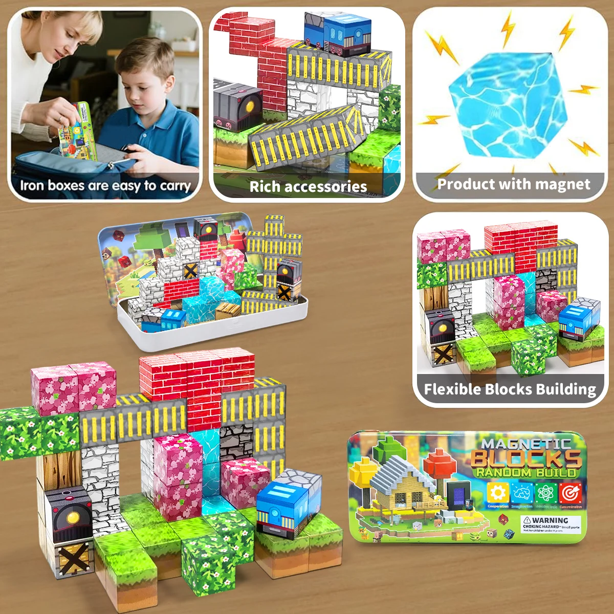 35개 자석 블록 장난감 세트 STEM 교육용 자석 장난감 아이들 선물 철제 상자 여러 테마 포함