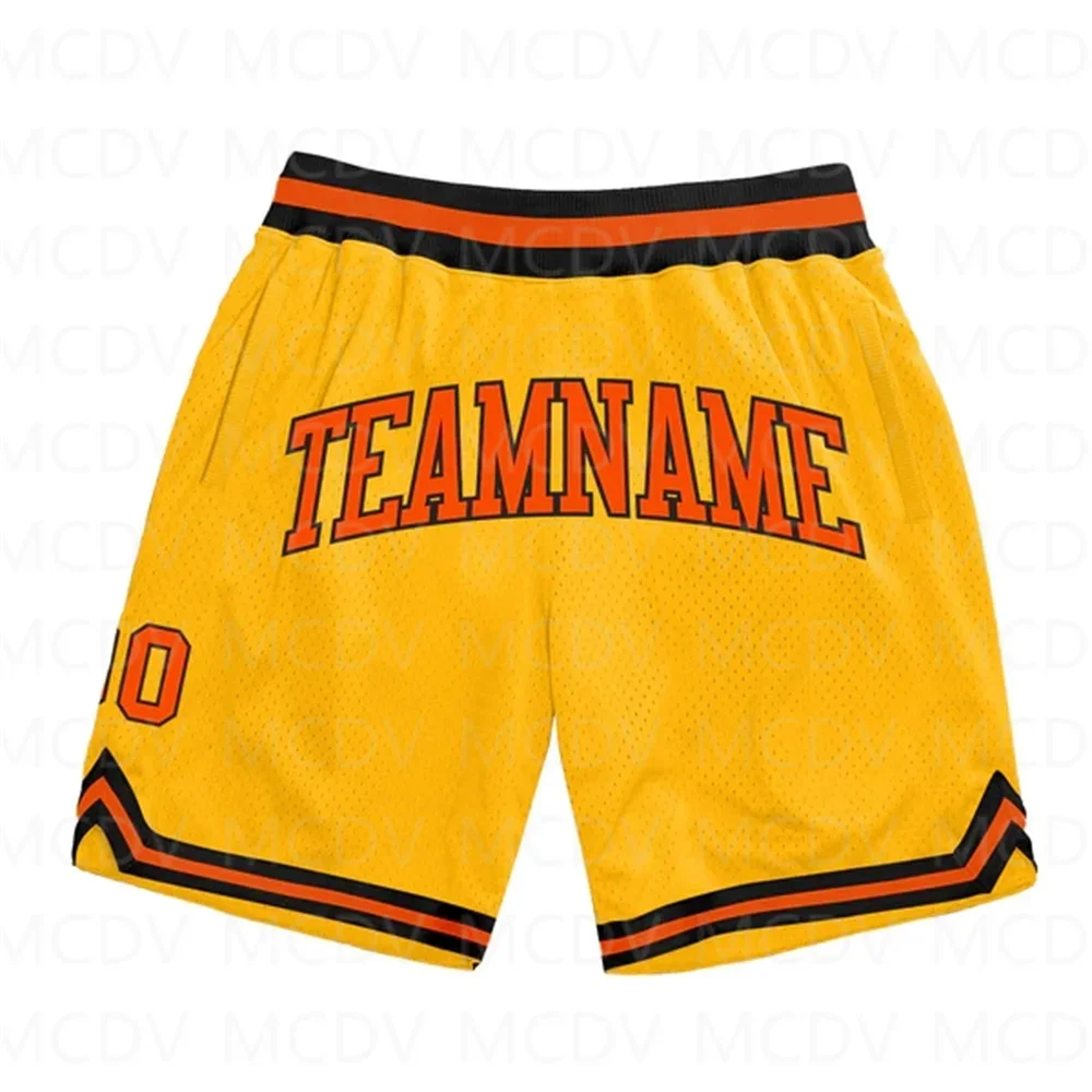 Custom Gold Orange-Black Authentic Throwback Basketball Shorts 3D All Over Printed Men's Shorts Quick Drying Beach Shorts