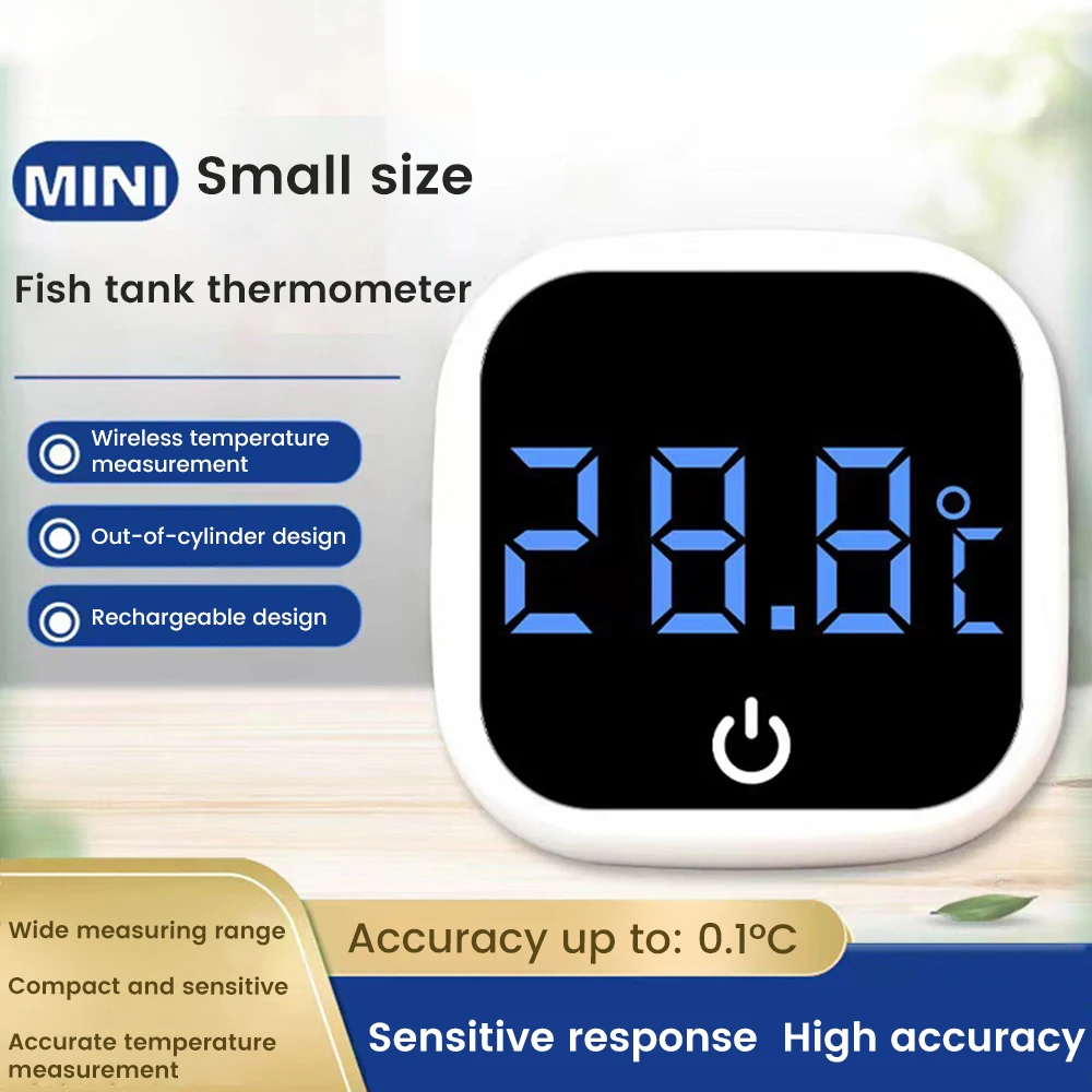 Aquarium Self-Adhesive Thermometer Type-C Rechargeable LED Digital Display Electronic Fish Tank Temperature Meter 0-60℃