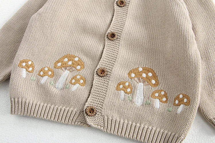 2024 Autumn Baby Sweater Infant Girls Knitwear Mushroom Embroidery Cardigan Toddler Boys Knitted Coat Optional Bodysuit With Hat