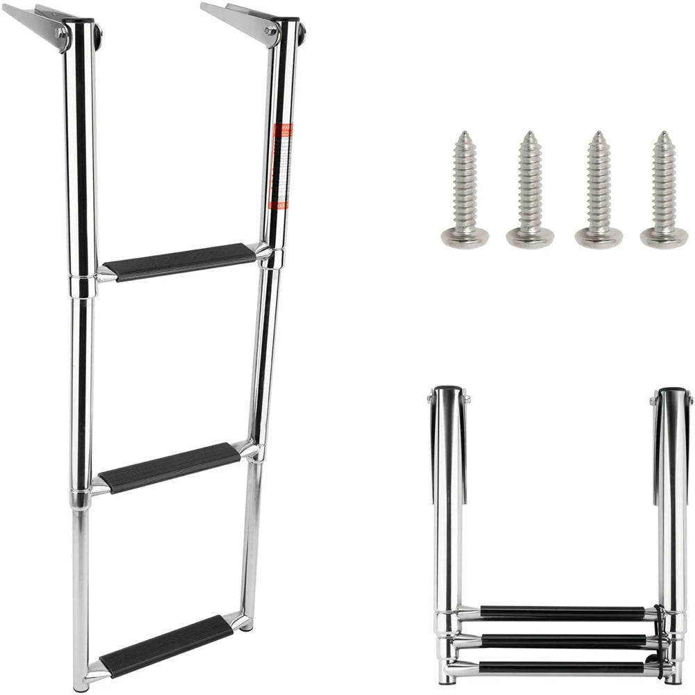 4 Step Stainless Steel Folding Ladder Boat Pontoon Yacht Telescopic Swimming Marine Hardware