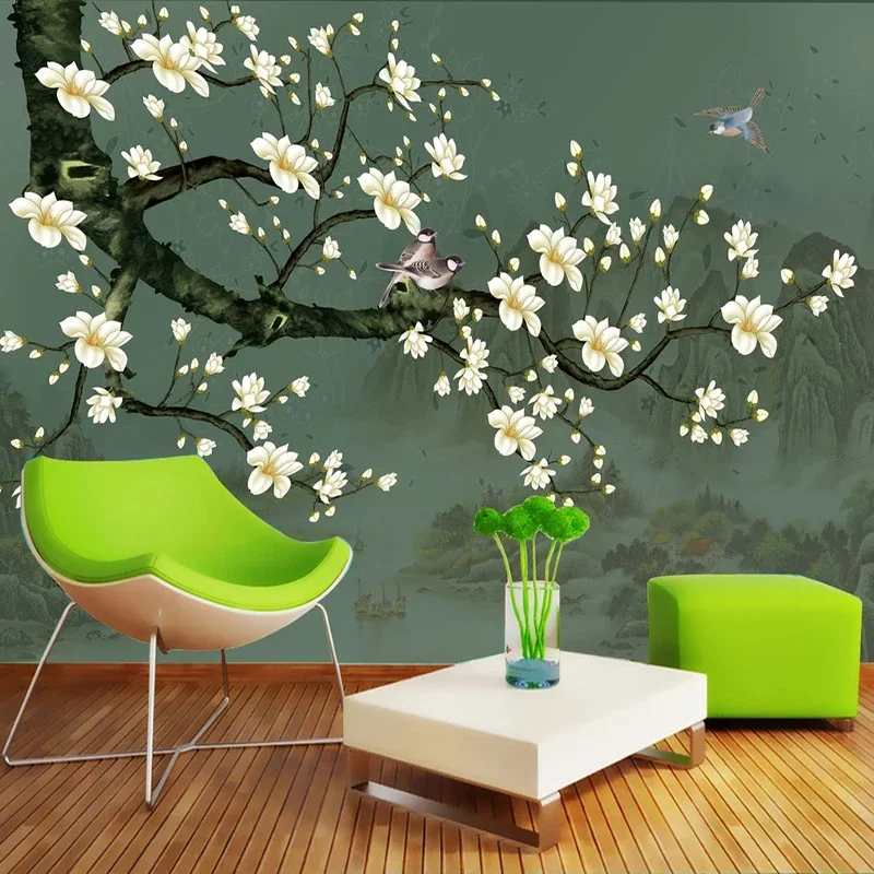 Custom Photo Wall Painting 3D Flowers Birds Mural Chinese Style Living Room Sofa TV Background Home Decor Mural Wallpaper Tapety