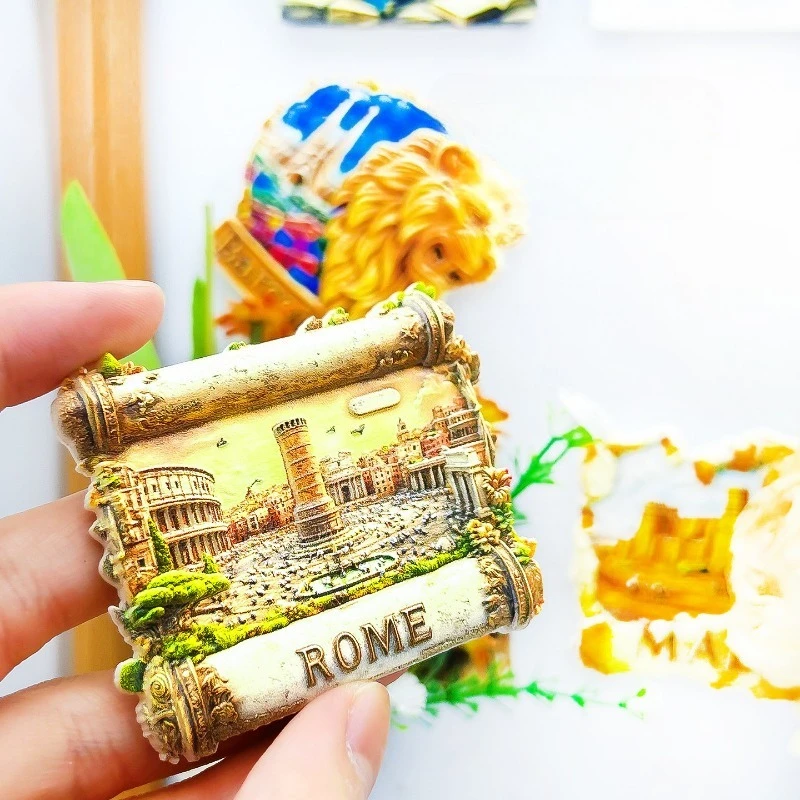 Rome Italy Fridge Magnet - Historic 3D Scroll & Forum Souvenir Unique Classical Artifact Gift for Travel & Study Decor