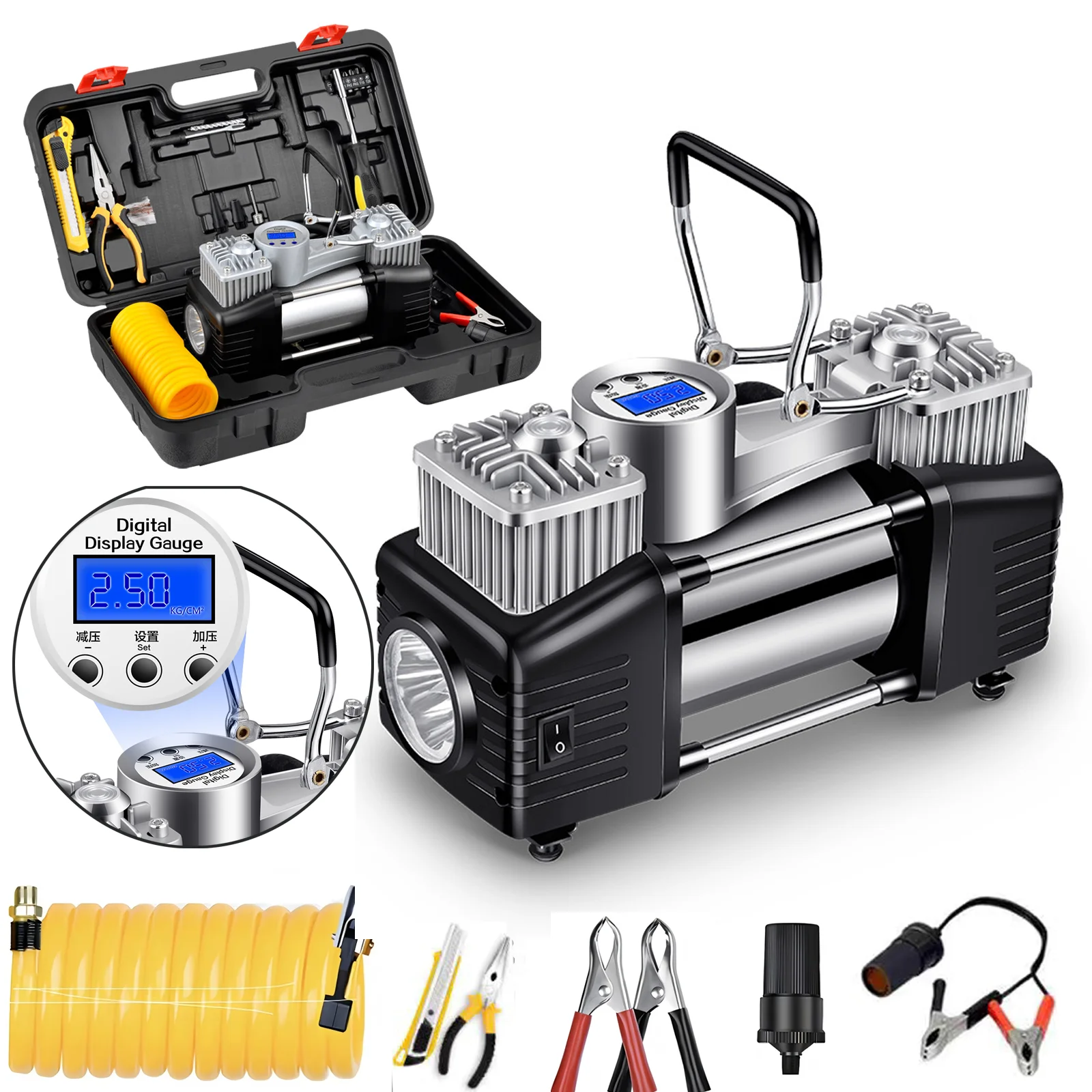 

Jump Starter with Tire Inflator Car Air Pump 12V Cigarette Lighter Air Compressor for Car Motorcycle Bicycle Balls