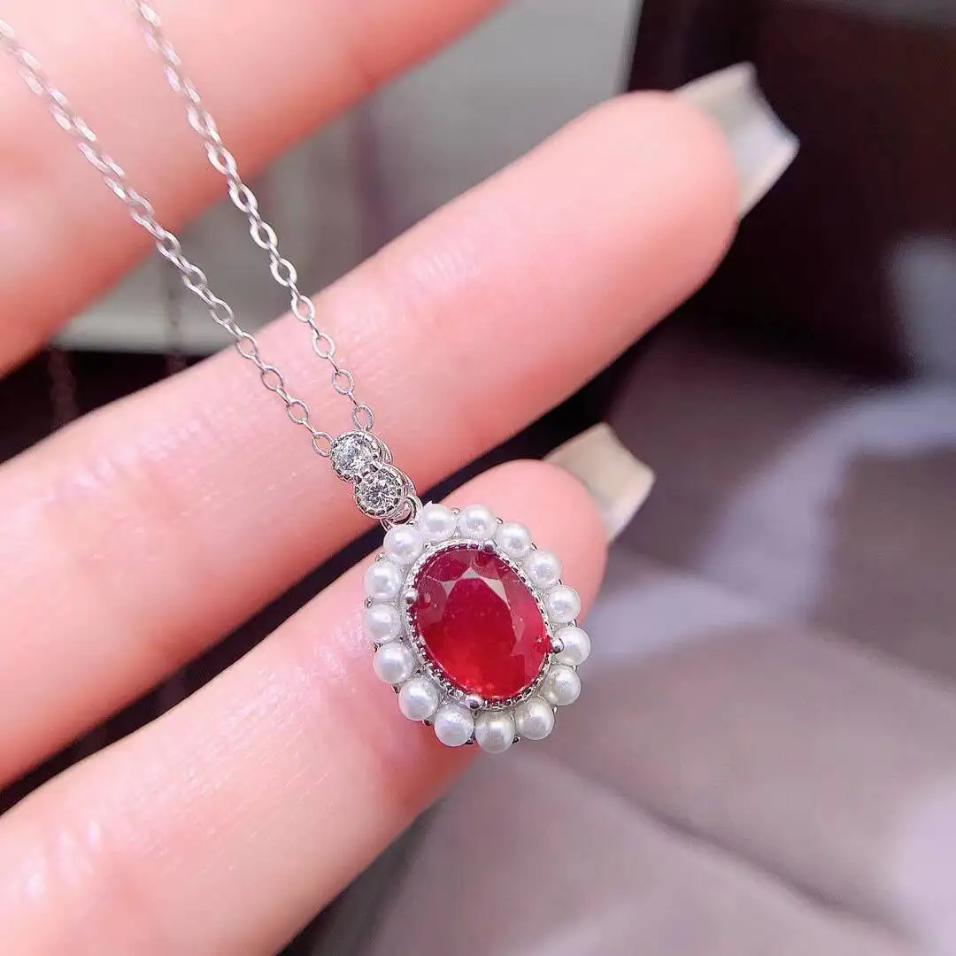 KJJEAXCMY New Jewelry Natural Women's Ruby Pendant 925 silver inlay Colorful and splendid Crystal pure fire flash explosion
