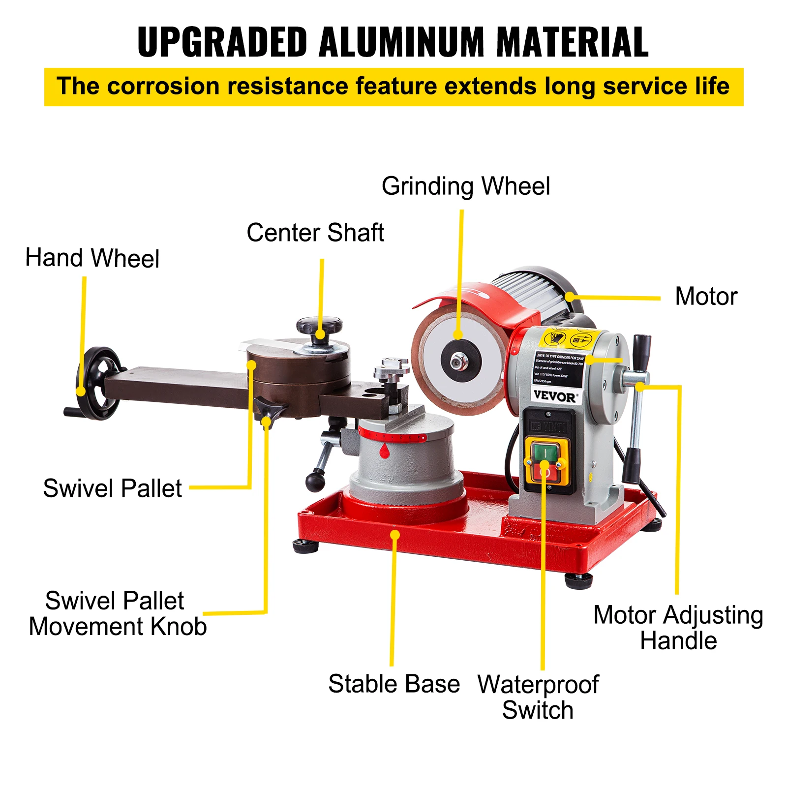 VEVOR Affilatrice Per Lama 370 W Velocità 3400 RPM Affilatrice per Seghe con Scala e 4 Croce per Il Taglio di Alluminio Legno e Materiali Plastici e Tipi di Lame per Seghe Circolari in Metallo Duro